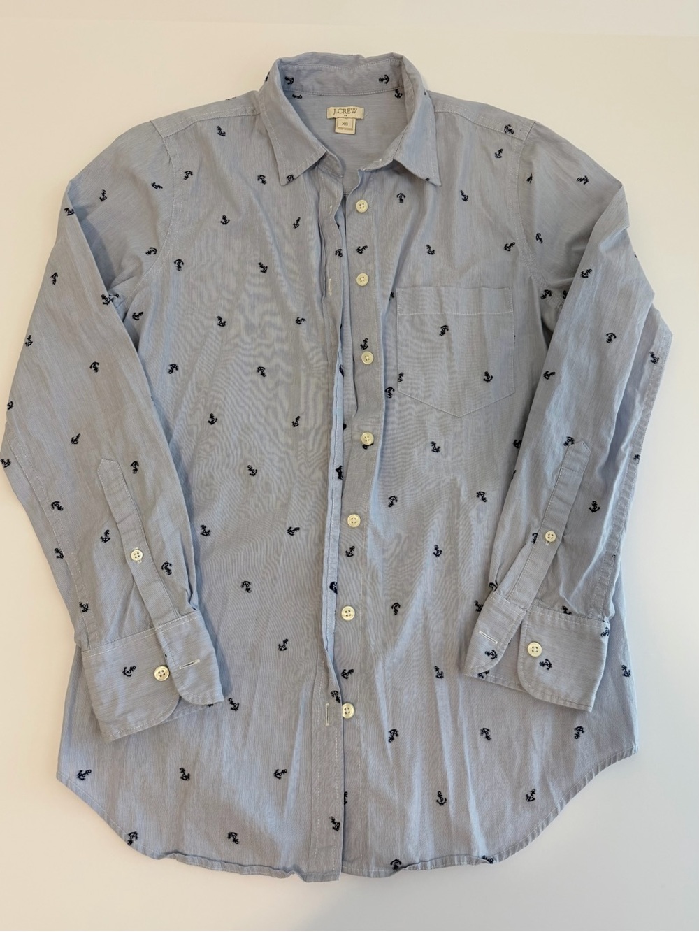 J. Crew Light Blue Button-Down Dress Shirt with Navy Anchor Motif Men’s Small